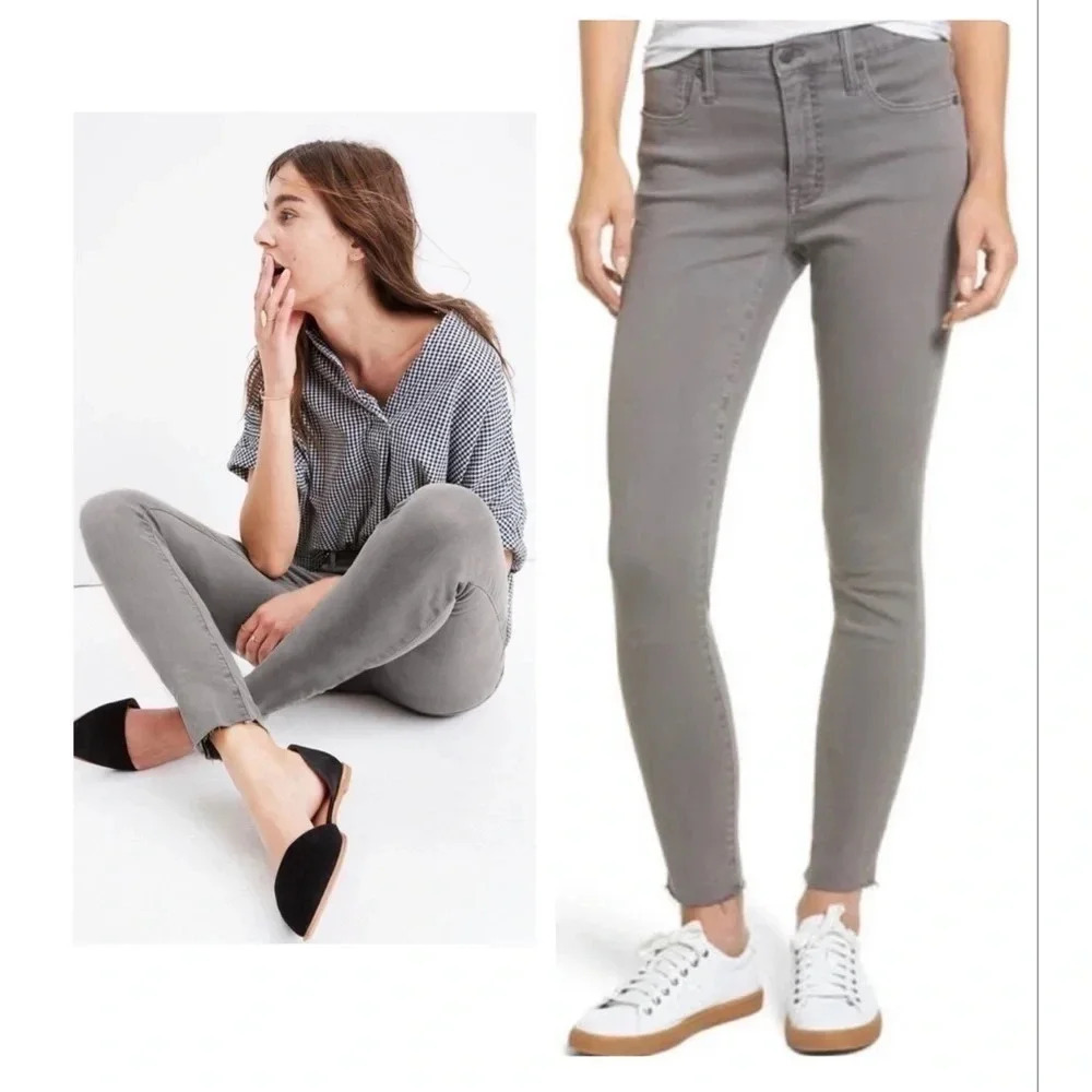 Madewell Gray 9” High Rise Garment-Dyed Raw Hem Skinny Jeans Size 24
